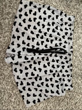 Gray Heart Print Lounge Shorts with Black Drawstring shorts